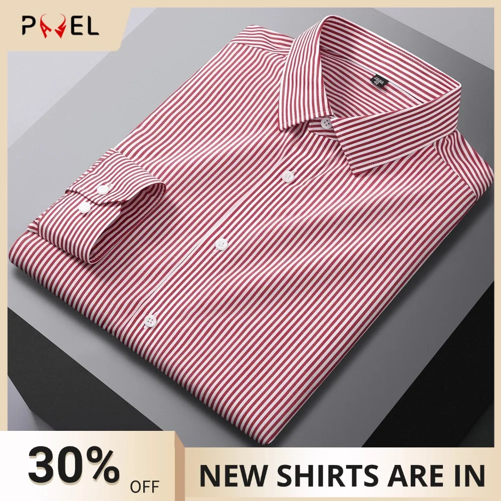 

Men's 100% Cotton Non-Iron Long Sleeve Pin Stripe Dress Shirt, Comfortable Soft Skin-Friendly Casual Versatile Button-Up Shirt