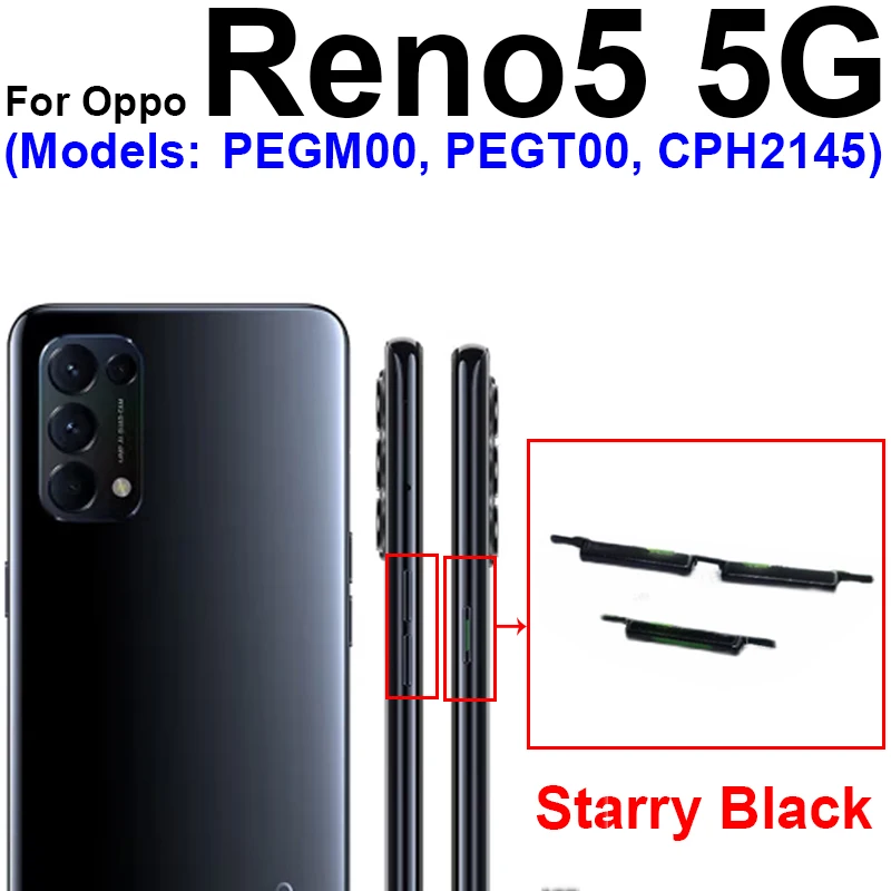 Power Volume Side Buttons For OPPO Reno 5 5Pro 5G 5Pro+ 5Lite 5F 5Z ON OFF Power Volume Up Down Side Button Switch Keys Parts