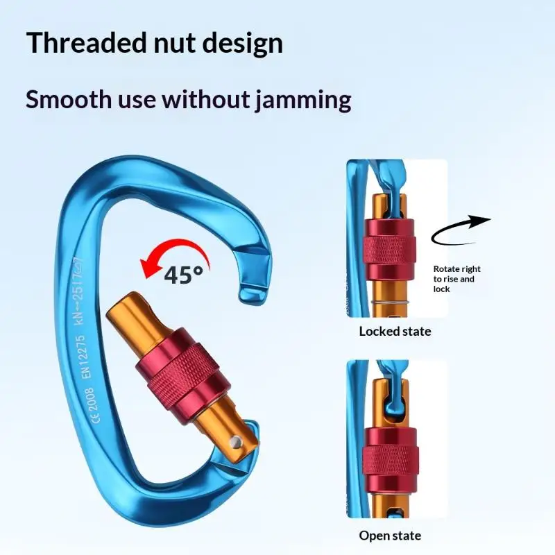 25KN Aviation Aluminum Mountaineering Caving Rock Climbing Key Hooks Screw Lock Carabiner D Shaped Safety Master Buckle