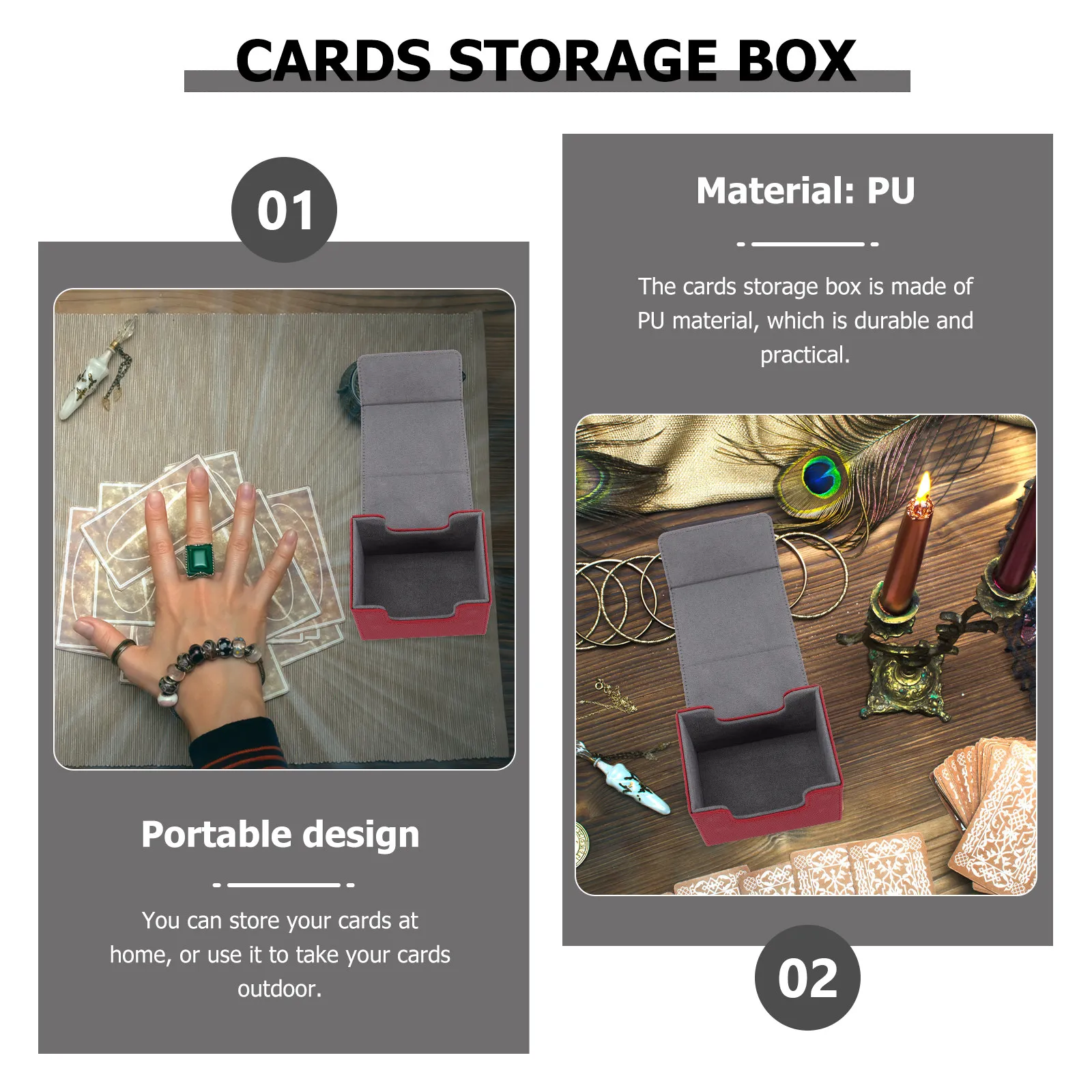 

Card Desk Box Covered Games Cards Storage Organizer Holds Multiple Decks Scratch Resistant for Home Outdoor Use