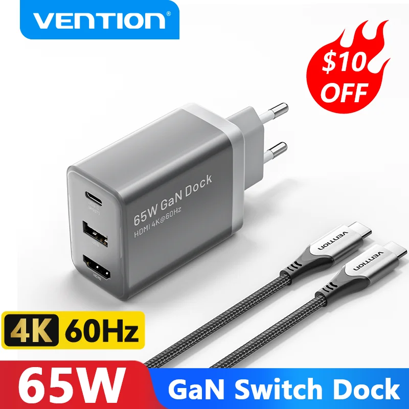 

Vention Switch Dock Charger for Nintendo Switch PD 65W GaN Fast Charger for TV 4K HDMI Android Smartphone Tablet iPhone Portable