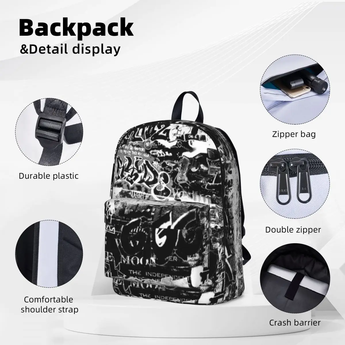 Black Graffiti Backpack Fashion Novelty Backpacks Men College Breathable High School Bags High Quality Rucksack Christmas Gift