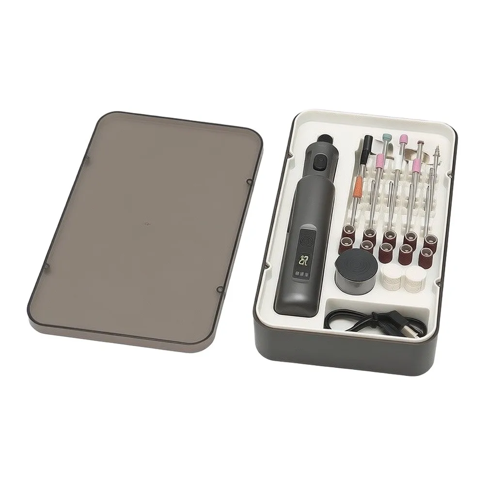 USB Rechargeable Cordless Nail Grinder Kit with LED Display 12 Buffing Heads for Home Salon Manicure Pedicure Polishing Use