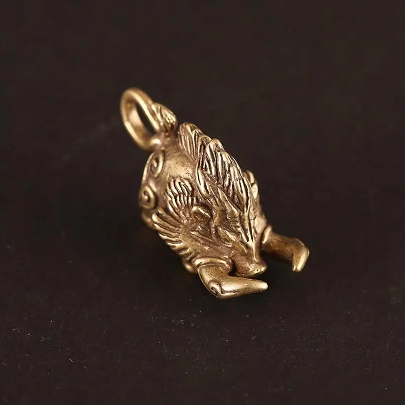 Viking Wild Boar Brass Keychain Keyring Pendants Vintage Copper Nordic Animal Pig Doll Toy Car Key Chain Rings Charms Jewerly