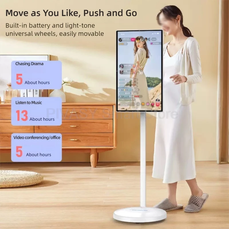 Smart TV 24 Inch Battery Study Music Outdoor Bussiness Live Touch Screen Movable Portable Tablet Wireless Casting 4+128G Monitor