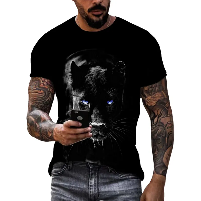 New Personalized Black Panther T-shirt Summer Trend Men\'s Casual Trend Short Sleeve 3D Printed Animal Tough Guy O Neck Top 6XL