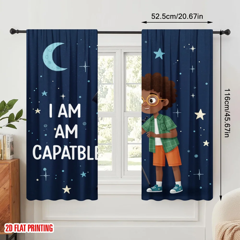 2pcs,2D plane printing Minimalist Curtains Capable Telescope Astronomy 100% Polyester (without rod) Art Deco Festive Perfect for