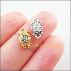 Fashion 30Pcs Retro Gold Color Tibetan Silver Plated Round Flower Clear Crystal Charms Connectors 6.5x11.5mm HCJBAB
