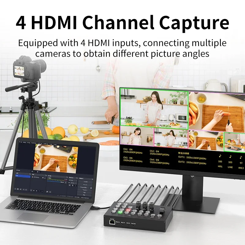 Unnlink Switcher per streaming live Scheda di acquisizione video a 4 canali HDMI Mixer per fotocamera multipla Interruttore continuo Stazione PIP PGM PVW