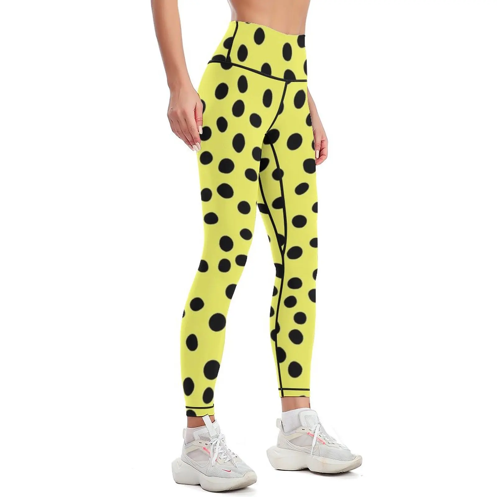 Lemon Black Dots Pattern Leggings gym top Tight fitting woman Womens Leggings