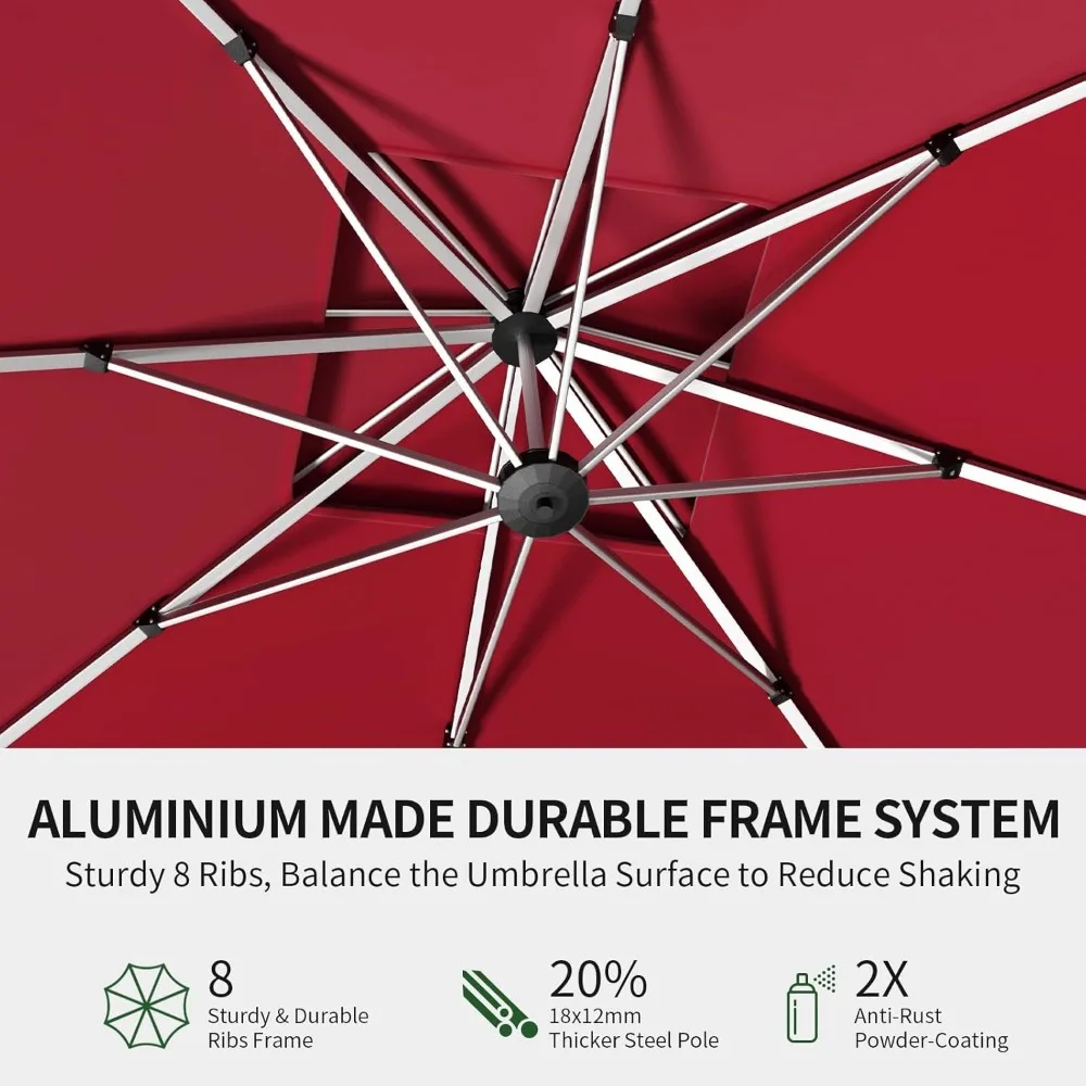 Paraguas de lujo para exteriores, sombrilla doble y grande, resistente al viento, Offset con rotación de 360 grados, totalmente de aluminio