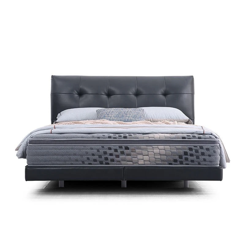 Letto minimalista italiano in pelle di vacchetta con sommità intera, letto matrimoniale moderno e minimalista con borsa morbida