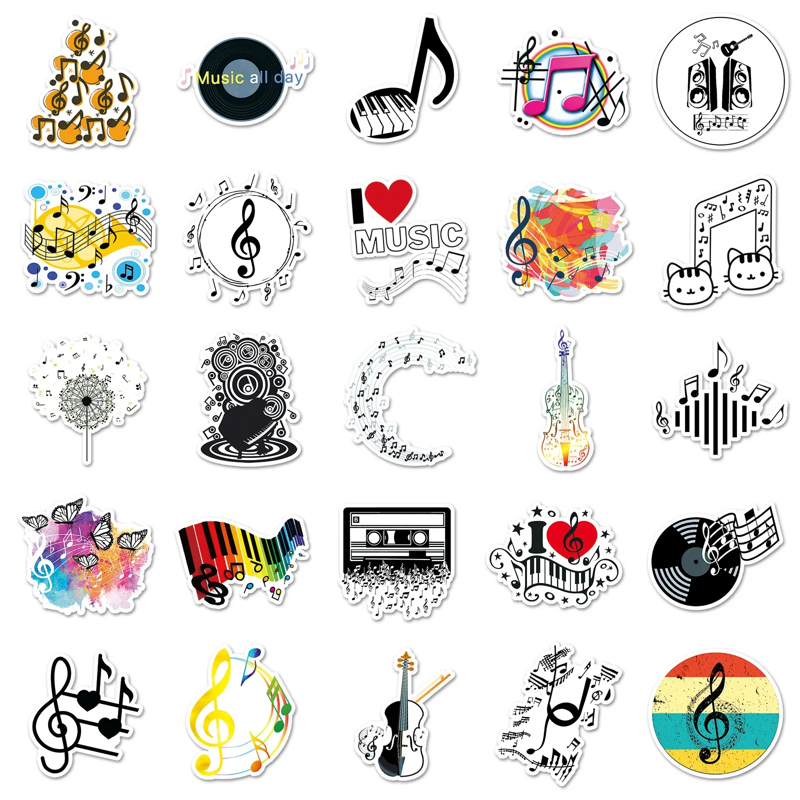 50pcs Music Notes Trendy Personality Creative Graffiti Decorative Luggage Cuckoo Guitar Waterproof Sticker