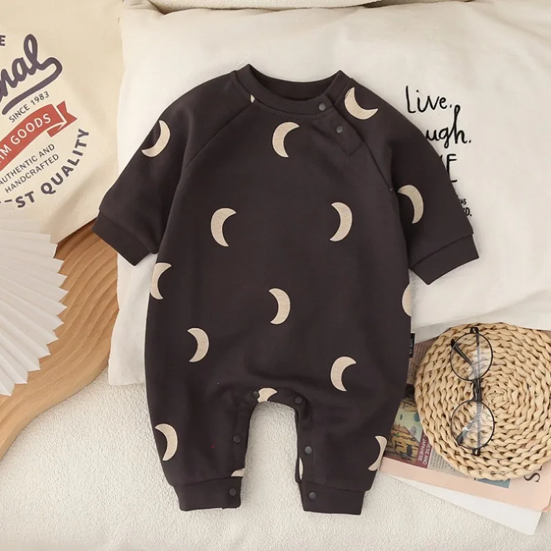 Newborn Spring and Winter Fashion Moon Sun Print Suit Cotton Comfortable and Soft 0-12 Boys and Girls Long Sleeved Baby Bodysuit