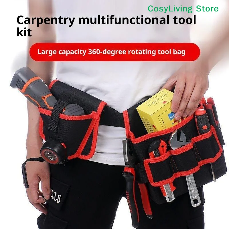 [CL]360 Rotating Electrician Tool Bag Waterproof Adjustable Waist Belt Pouch Multiple Pockets Wear-resistant Tools Storage Bag