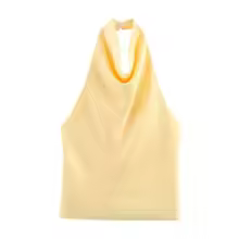 Halter Tops Satin Backless Corset Slim Crop Tank Style for Women - Yellow