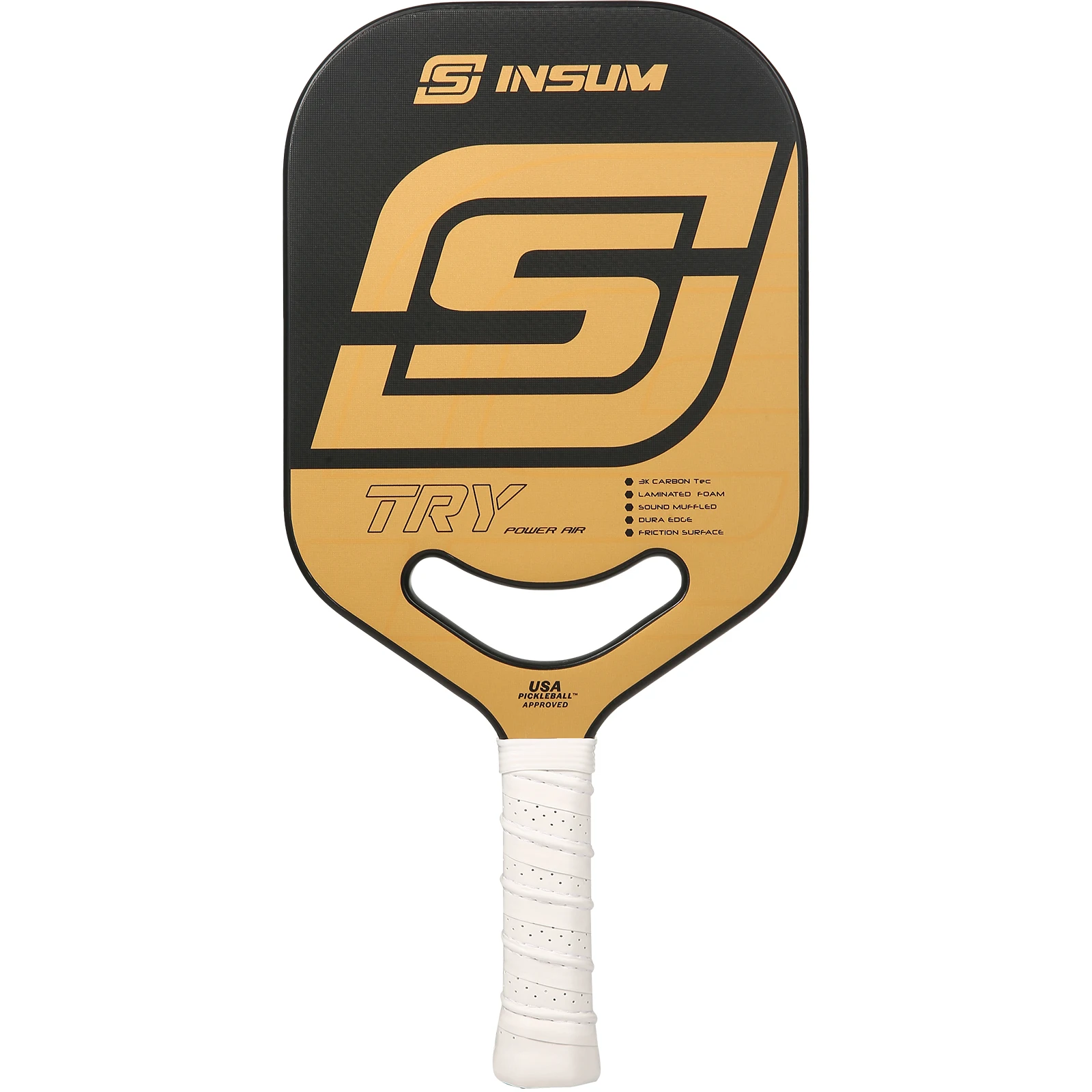 INSUM Try Pickleball Paddle Edgeless - Power Air Series - 3K Carbon Abrasion Surface (CAS),19.6mm Thermoforming PP Core-GOLD