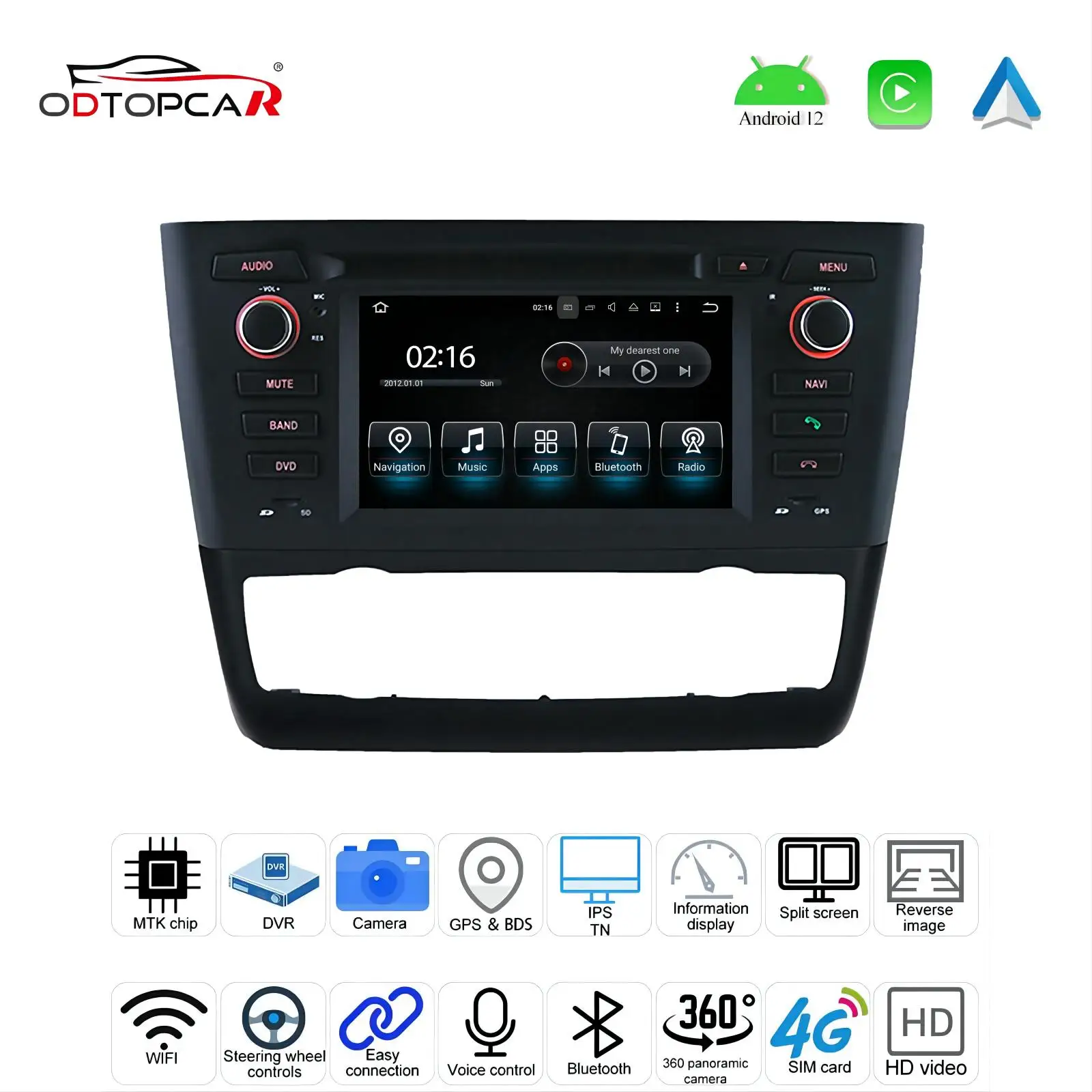 

ODTOPCAR BMW E81 Android Radio 7 Inch Double Din Apple CarPlay Touch Screen Radio GPS Navigation Backup Cameras Mirror