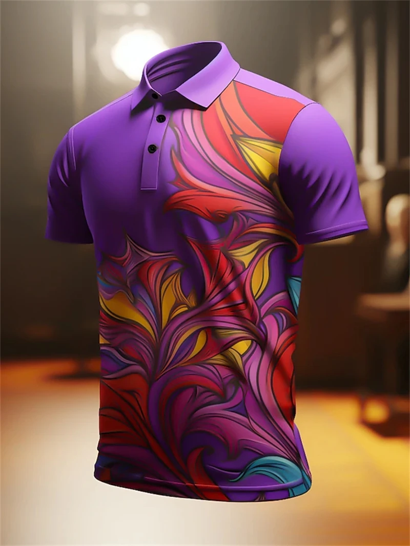 Carnival Leaf Symbol stampa astratta da uomo 3D Golf Polo Outdoor Daily Wear Streetwear Mardi Gras top manica corta di alta qualità