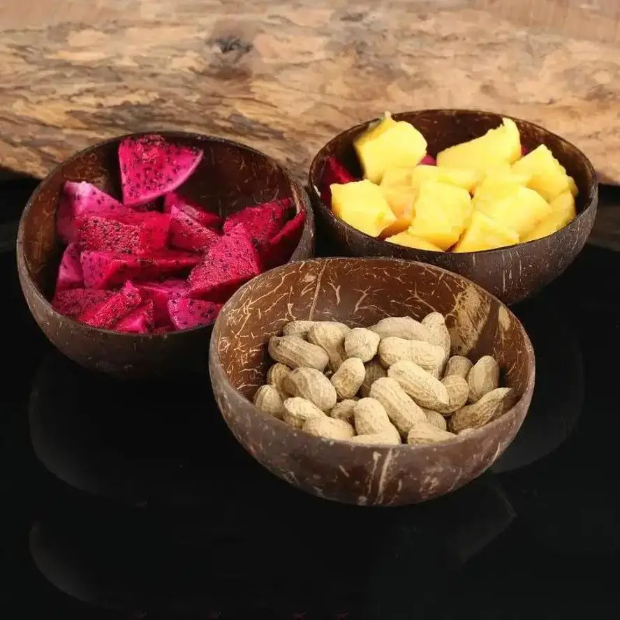 Natural Coconut Bowl Spoon Set Creative Coconut Shell Fruit Salad Noodle Rice Bowl Wooden Bowl Tableware Restaurant Kitchen