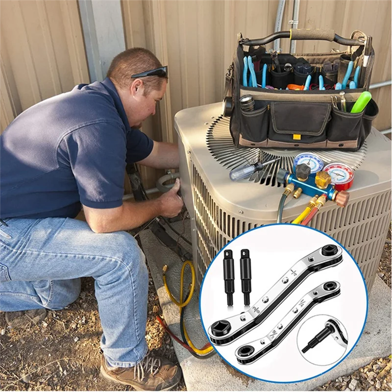 أداة مفتاح ربط خدمة Hvac، مجموعة مفاتيح ربط بسقاطة لصمام مكيف الهواء لأداة تبريد الهواء وأداة إصلاح المعدات