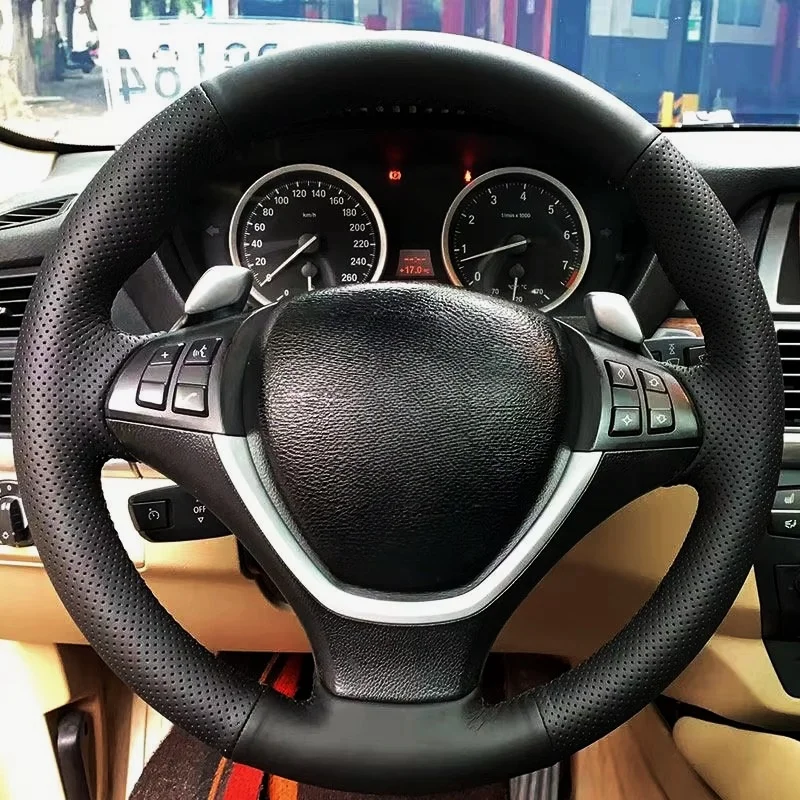 

Perforated Leather Hand-stitched Car Interior Steering Wheel Cover Trim For BMW X5 E70 2006-2013 X6 E71 2008-2014 E72 2009 2010
