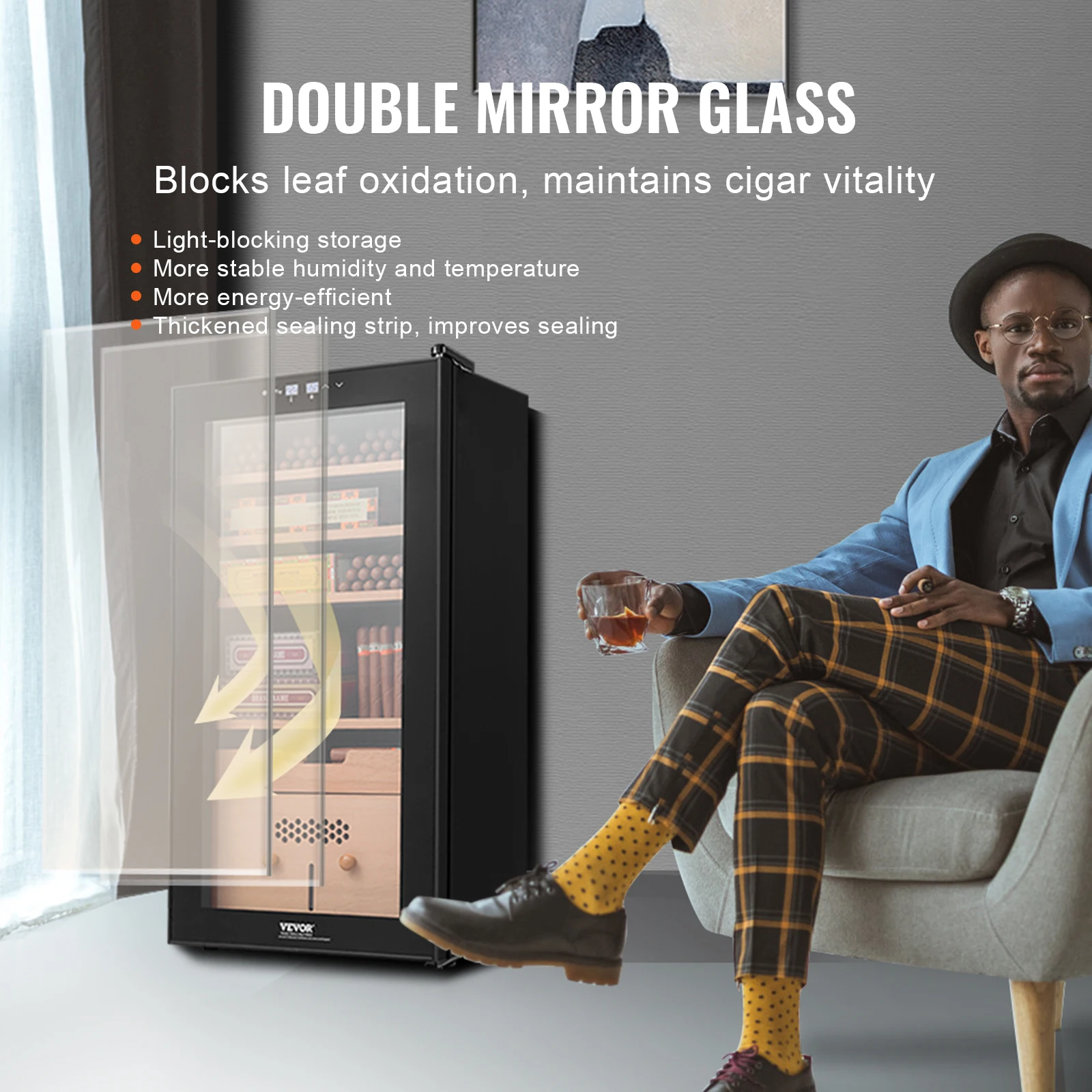 خزانة مرطب السيجار الكهربائية VEVOR مع تحكم في التبريد والتدفئة والرطوبة ، خشب الأرز الإسباني ، 6 طبقات ، 82 لتر