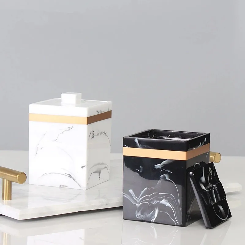 Nordic Cotton Swab Storage Box Resin Bathroom with Cover Dust Proof Toothpick Holder Makeup Pad Organizer Accessories