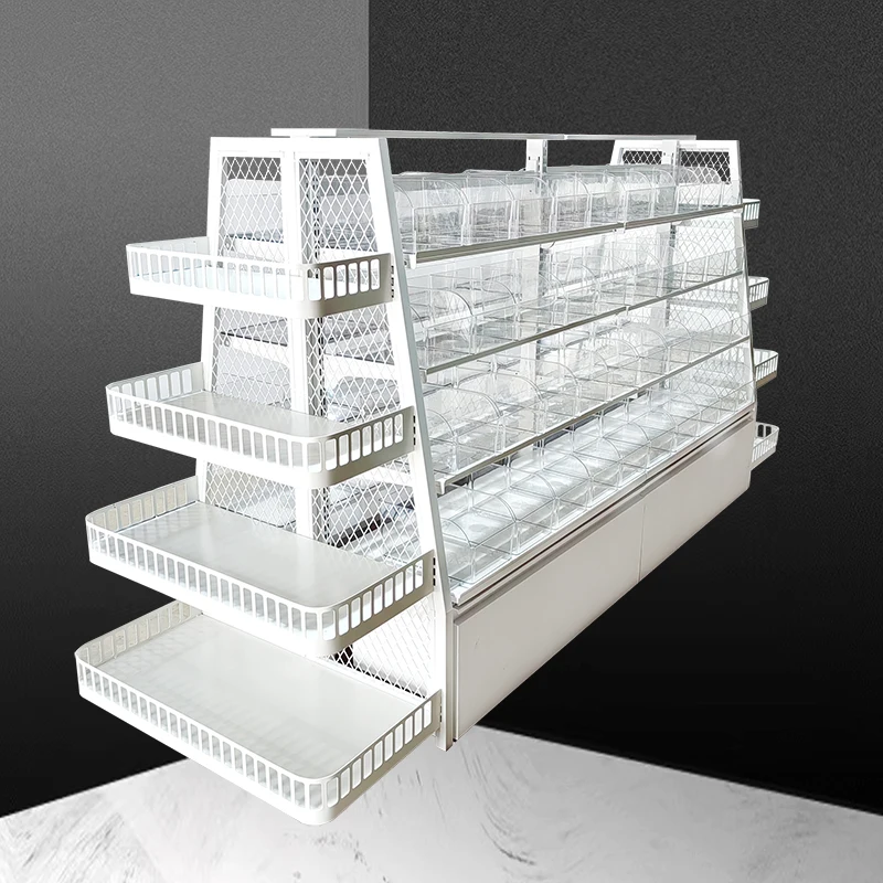 

Supermarket bulk snack shelves, small food boxes, single and double-sided snack store display racks