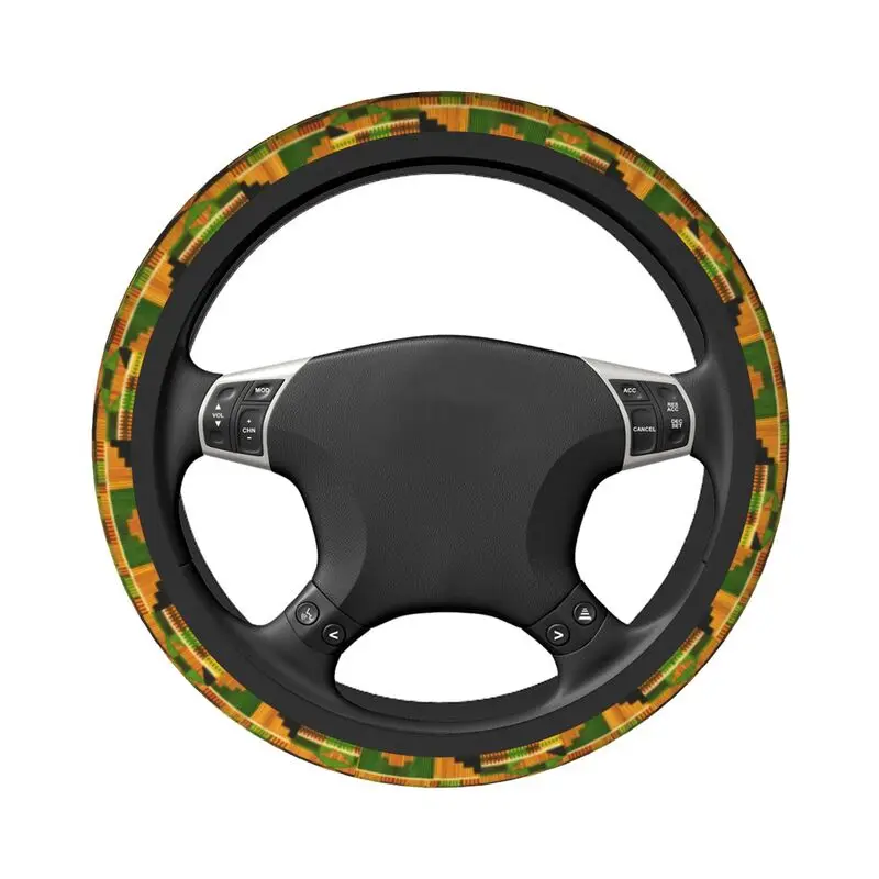 African Kente Cloth Design Steering Wheel Cover for Women Traditional Africa Ethnic Art Steering Wheel Protector 15 inch