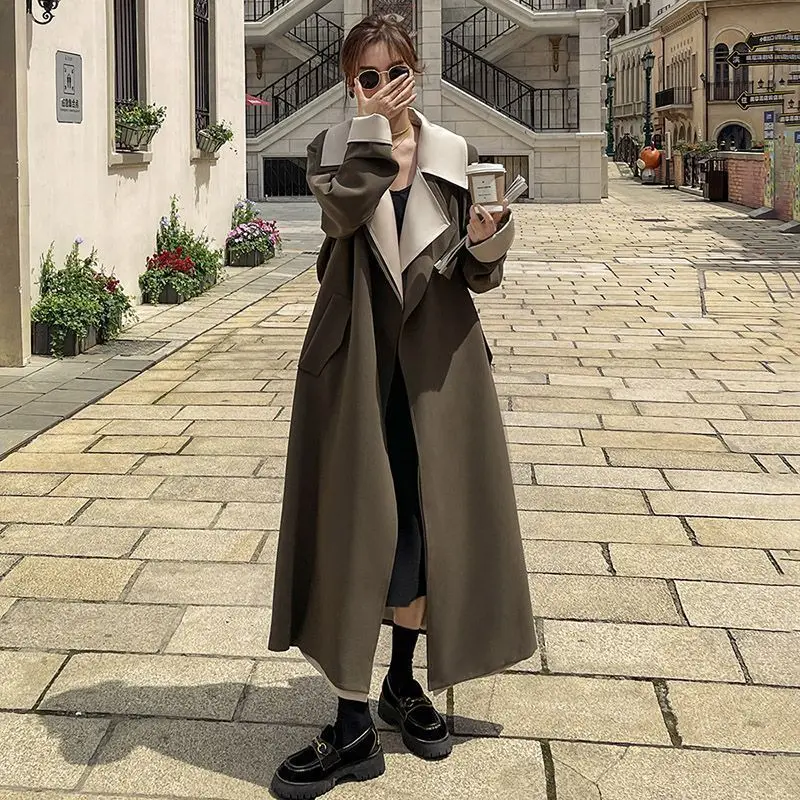 Long Trench Coat Female Spring and Autumn 2024 New Korean High-level Sense Super Good-looking Hepburn Style Quality Coat Winter