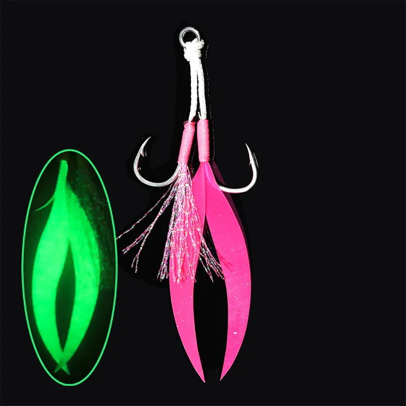 5 أزواج 10 # 12 # 14 # 16 # 18 # 20 # خطافات طُعم تهزهز عالية الكربون، خطافات مساعدة شائكة مزدوجة للمياه المالحة، خطاف قفز سريع وبطيئة #1