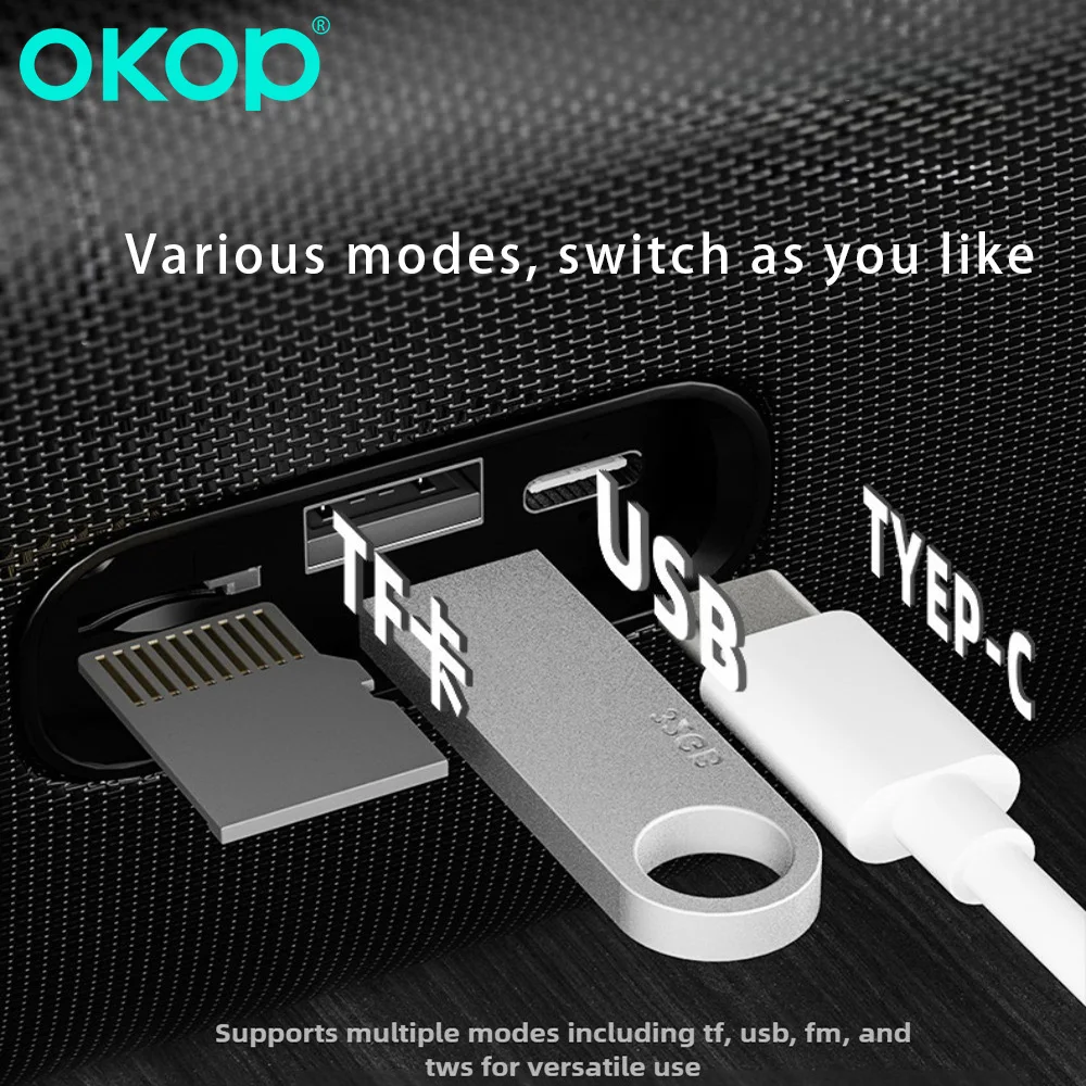 مكبر صوت بلوتوث OKOP، سطح مكتب منزلي، محمول خارجي، محمول باليد، إضاءة RGB مع مضخم صوت، مكبر صوت للحفلات الخارجية، TF USB LED #4