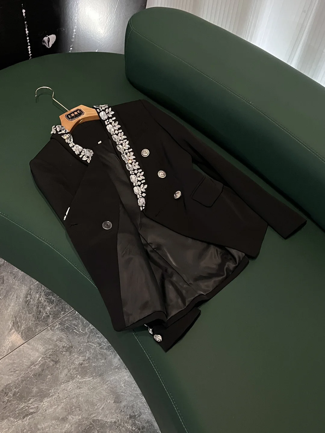 Ele Bla Slim Fit Coreano Sle Terno Feminino Pesado Embelezado Diamante A6452 Commute Vento Longo Sve Botão Duplo