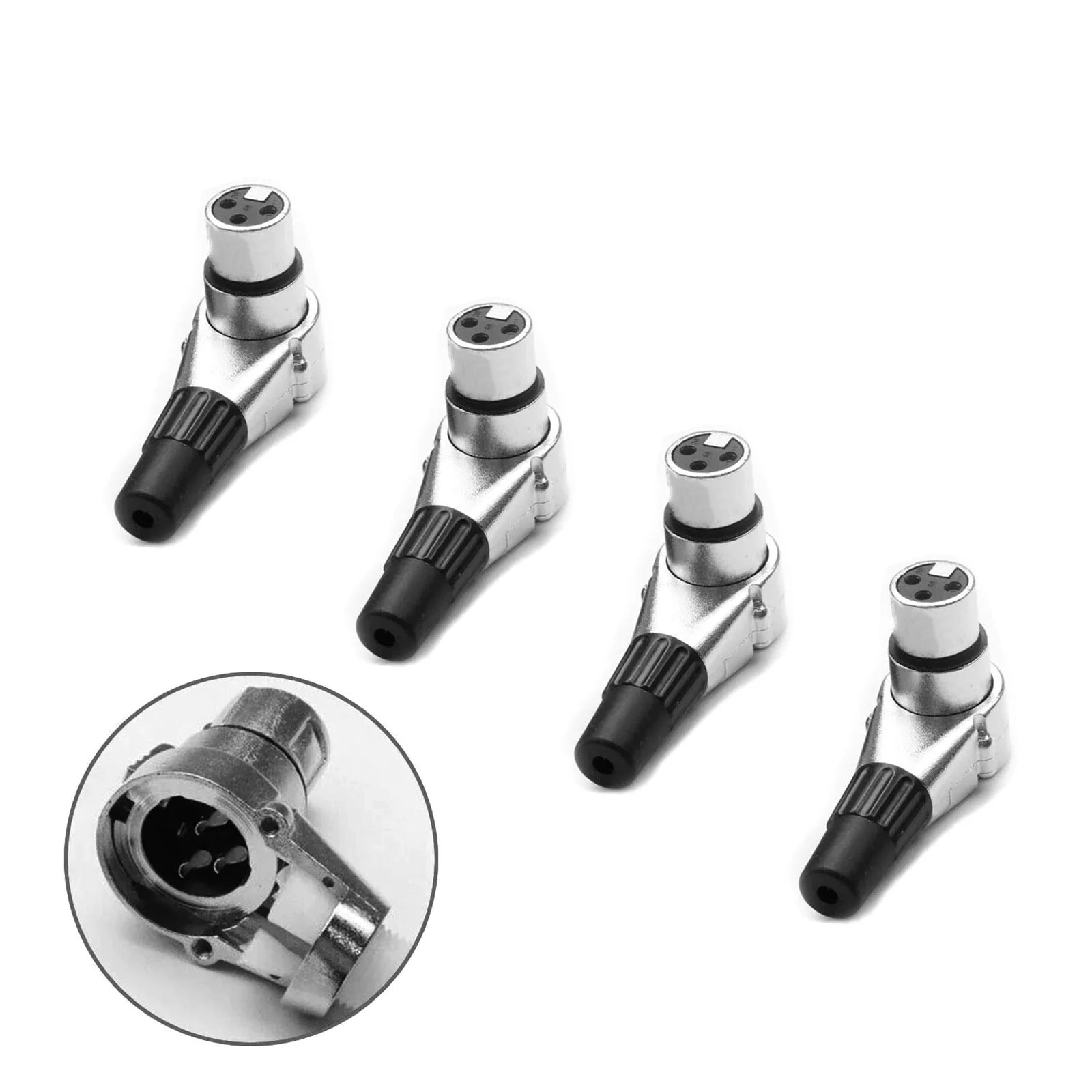 4Pcs 3-Pin Right Angle XLR Connector Female Jack XLR Micphone Audio Cable Connector 90Degree L-Shaped Connector Position Adapter