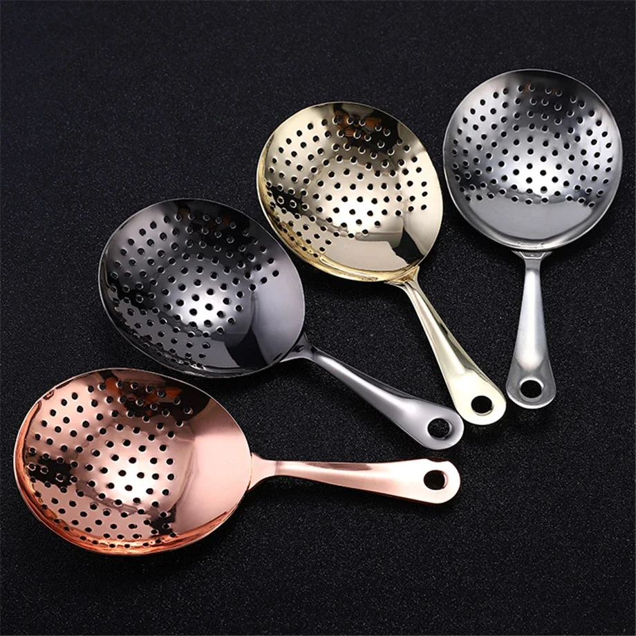 

300pcs/Lot Julep Strainer Ice Scoop 304 Stainless Steel Bar Skimmer Spoon Cocktail Colander Filter Infuser Martini