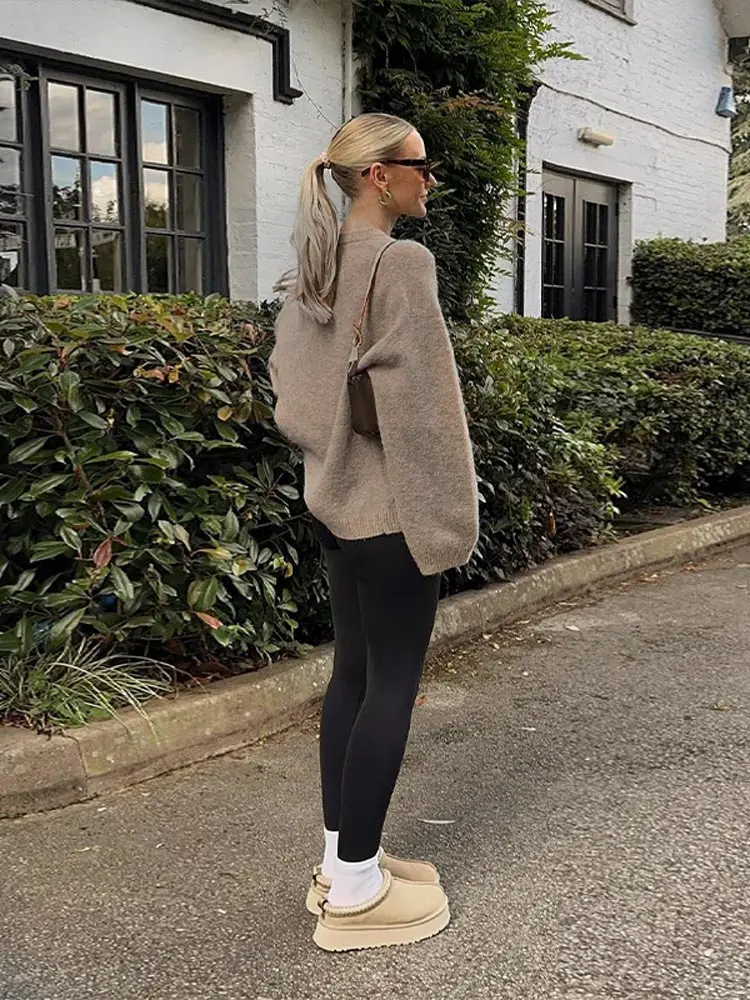 Mode Effen Kleur Ronde Hals Dames Truien Casual Losse Lange Mouwen Trui 2024 Nieuwe Chic Commut Office Dames streetwear