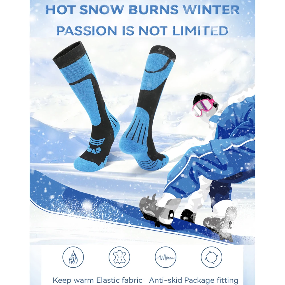 1Pair Winter Socks Thermal Heated Socks Soft Elastic Thicken Anti-Slip Socks For Women Men Outdoor Ski Tube Socks Snowboarding