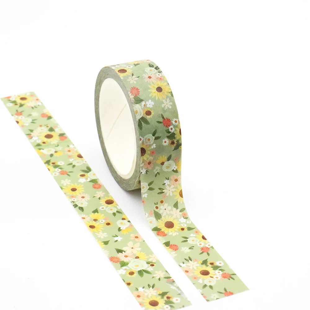 NEW 1PC 15mm x 10m Sunflower Leaves Colourful Tape Masking Adhesive Washi Tapes office supplies scrapbooking stationary tapes