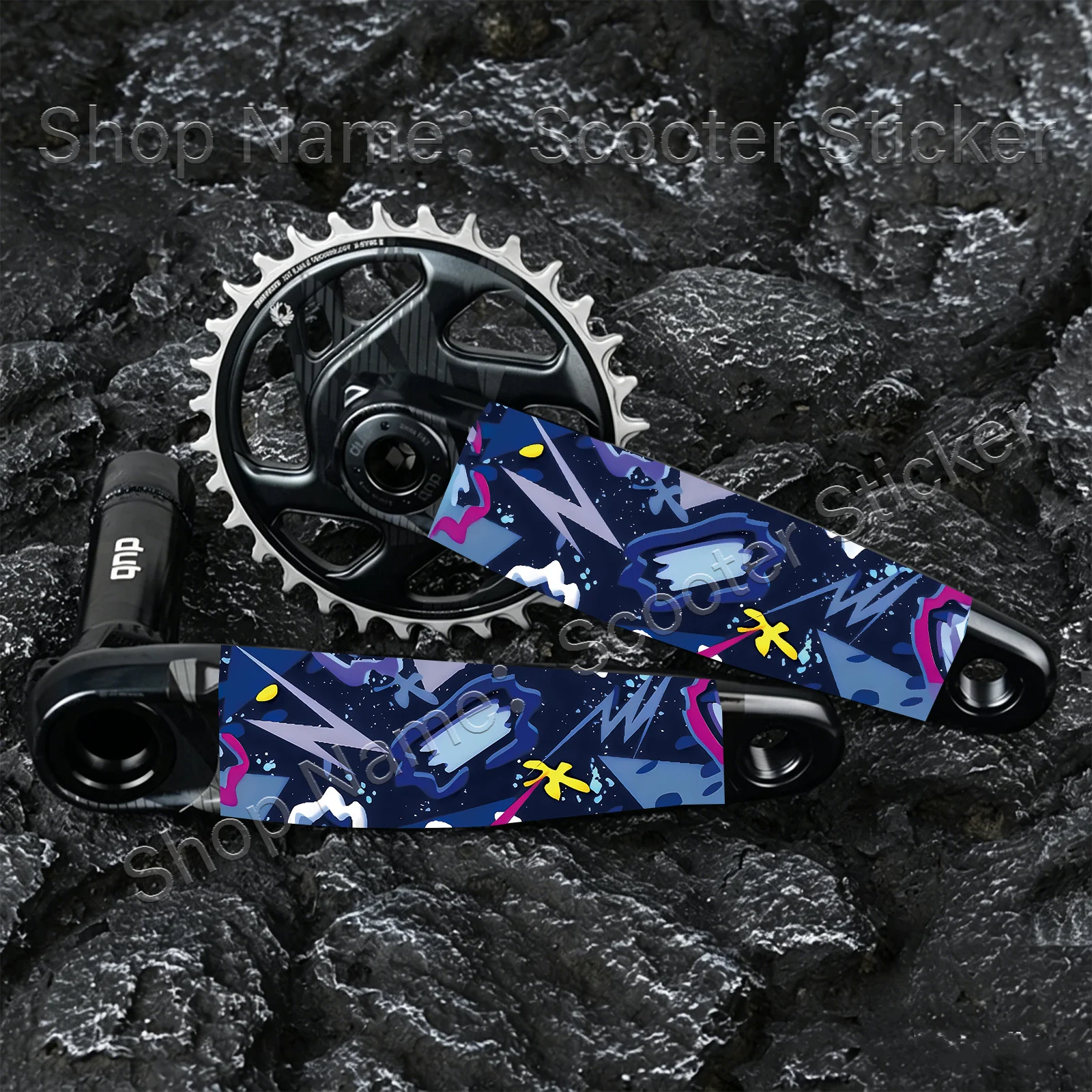 1 Pair Blue Lightning Graffiti Crank Stickers, Waterproof Anti-Scratch MTB Road Bike Crank Protective Film