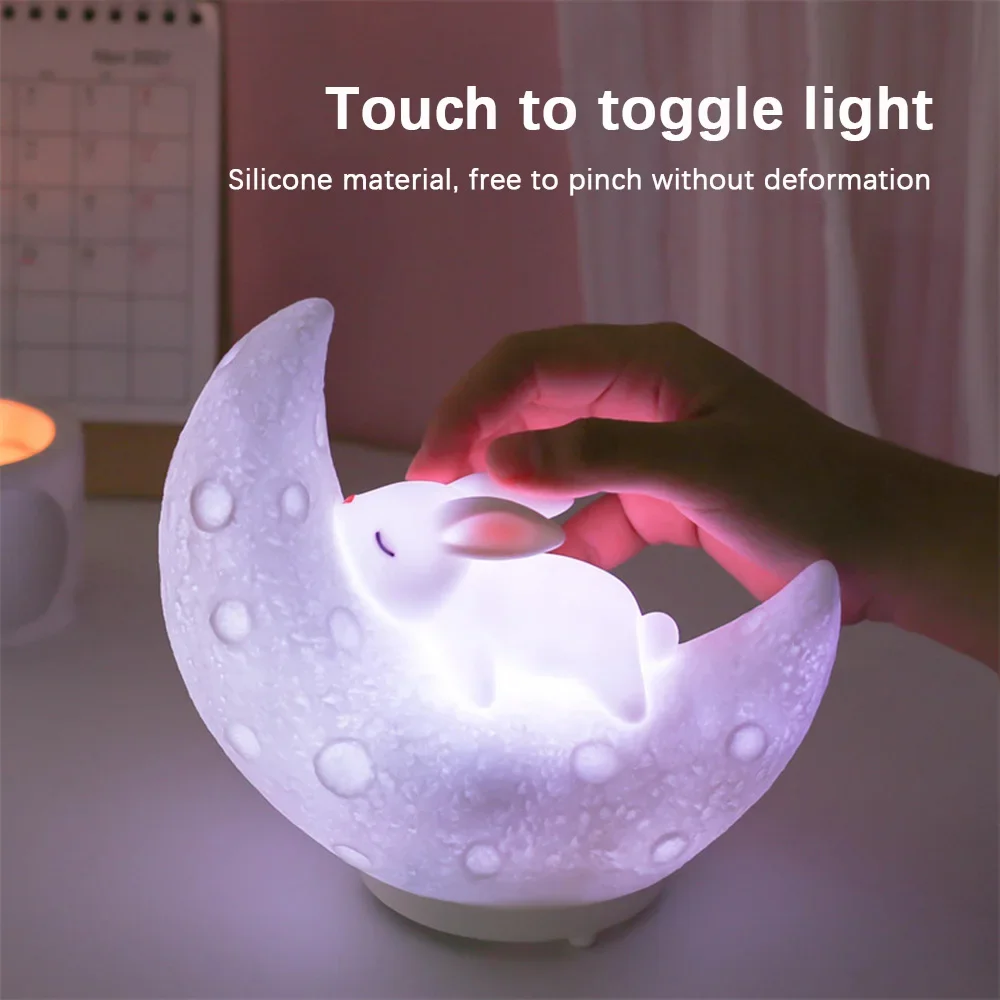 Bluetooth Rabbit Moon Light Speaker - Colorful Atmosphere Light with LED Lights - Perfect for Room Decor