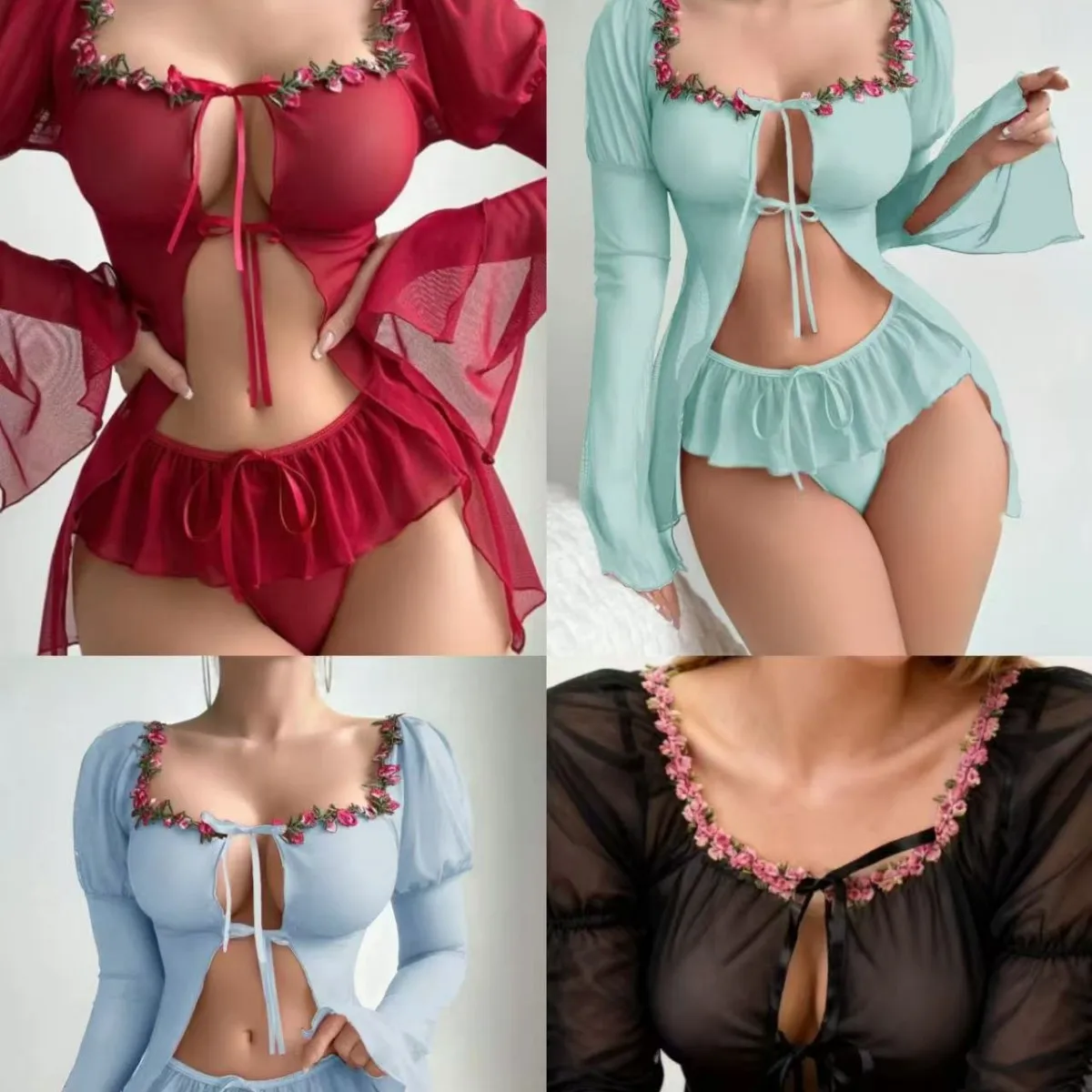 

Lace Bikini Nightgown Two-Piece Long Sweater Jaet Women's Artistic Sle 3D Me Ultra-ort A-Line Vest Ci Walk Suitable