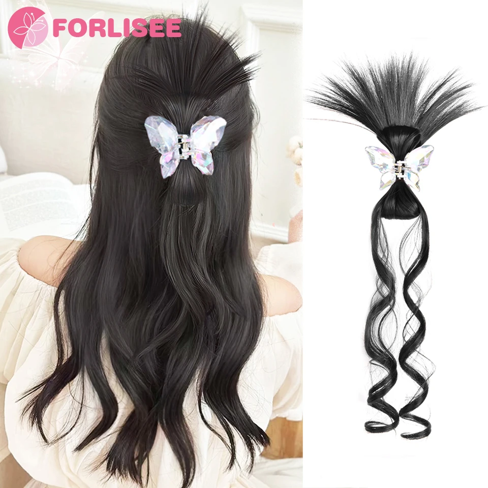 

FORLISEE Chicken Feather Claw Clip Ball Head Wig Bun Dragon Beard Half-Tied High Ponytail Lazy Wig Bag