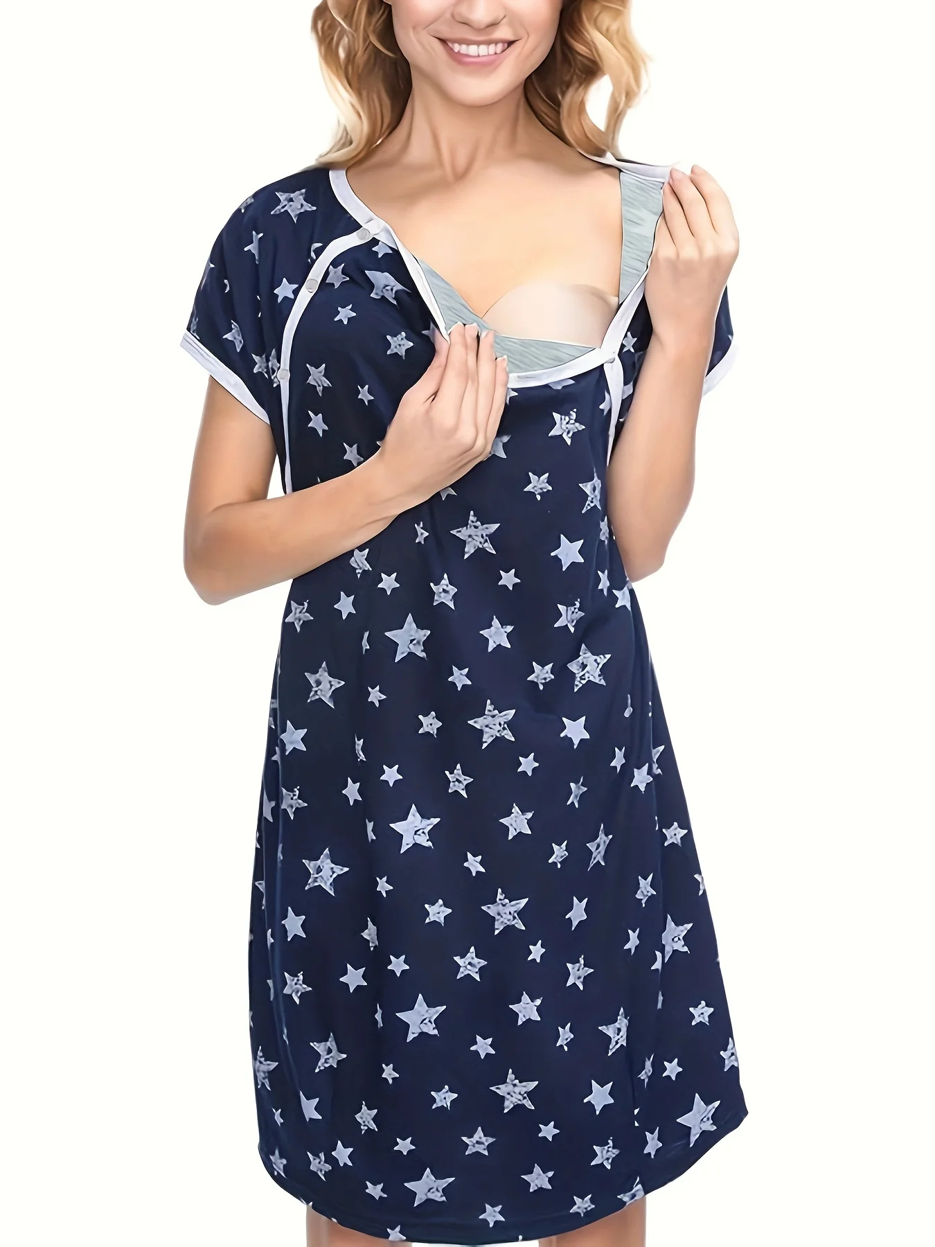 Maternity Sleepwear Women 3 in 1 Delivery/Labor/Nursing Nightgown Short Sleeve  Breastfeeding Sleep Dress Maternity Pajamas