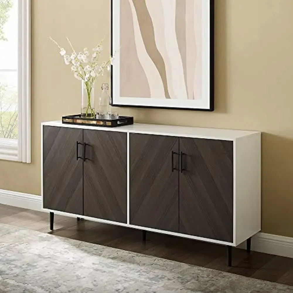 Edison Fehr Modern 4 Door Bookmatch Buffet, 58 Inch, Ash Brown