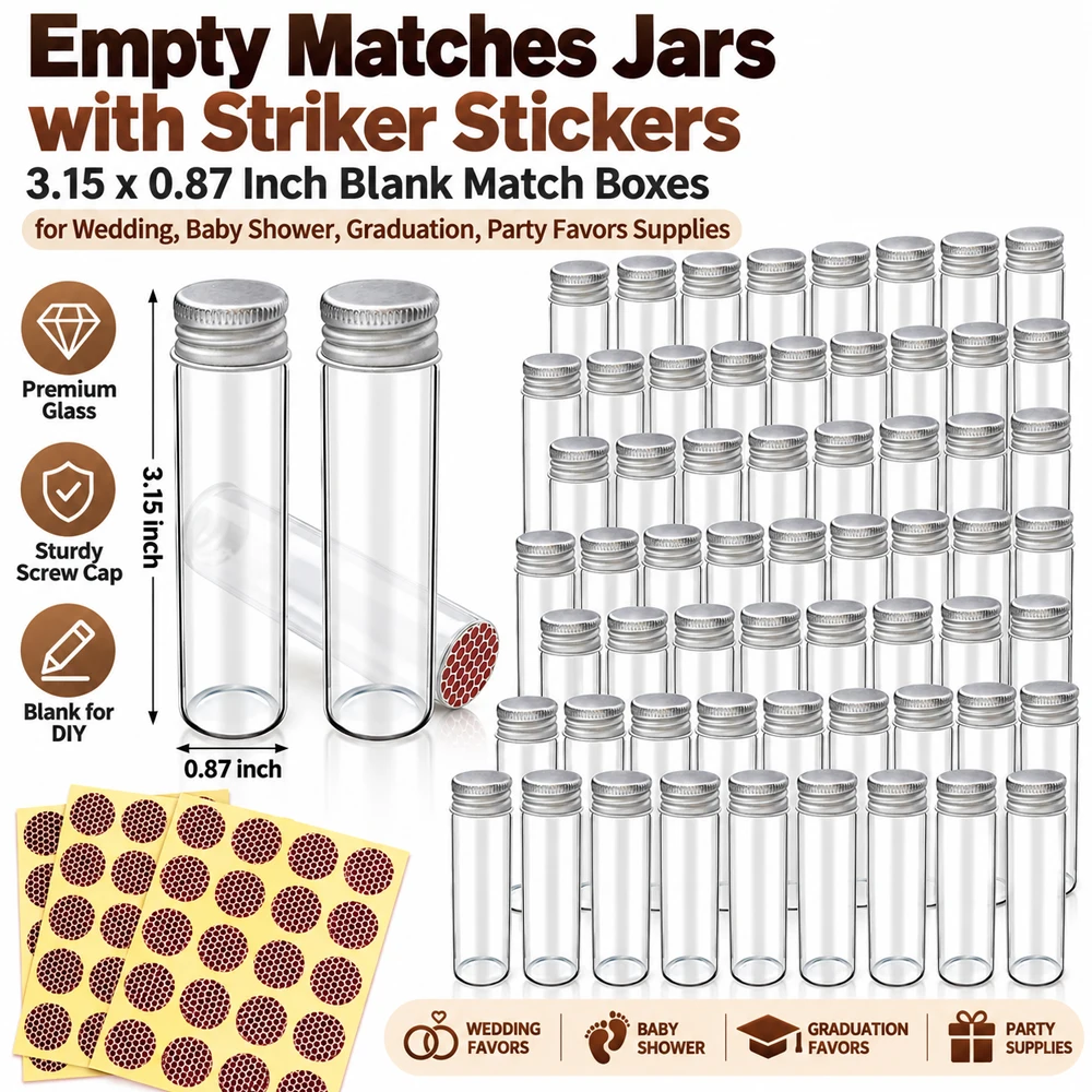 6/12/24pc Empty Matches Jars with Striker Stickers Blank Match Boxes for Wedding, Baby Shower, Graduation, Party Favors Supplies