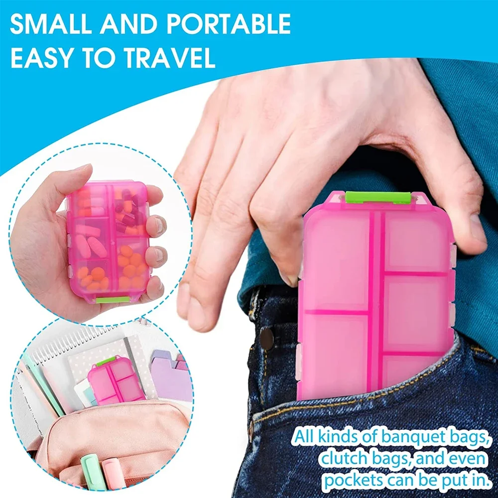 1Pcs 10 Grid Pill Case Organizer, Mini Portable Travel Medicine Box for Purse Vitamin Fish Oil Compartments Storage Container