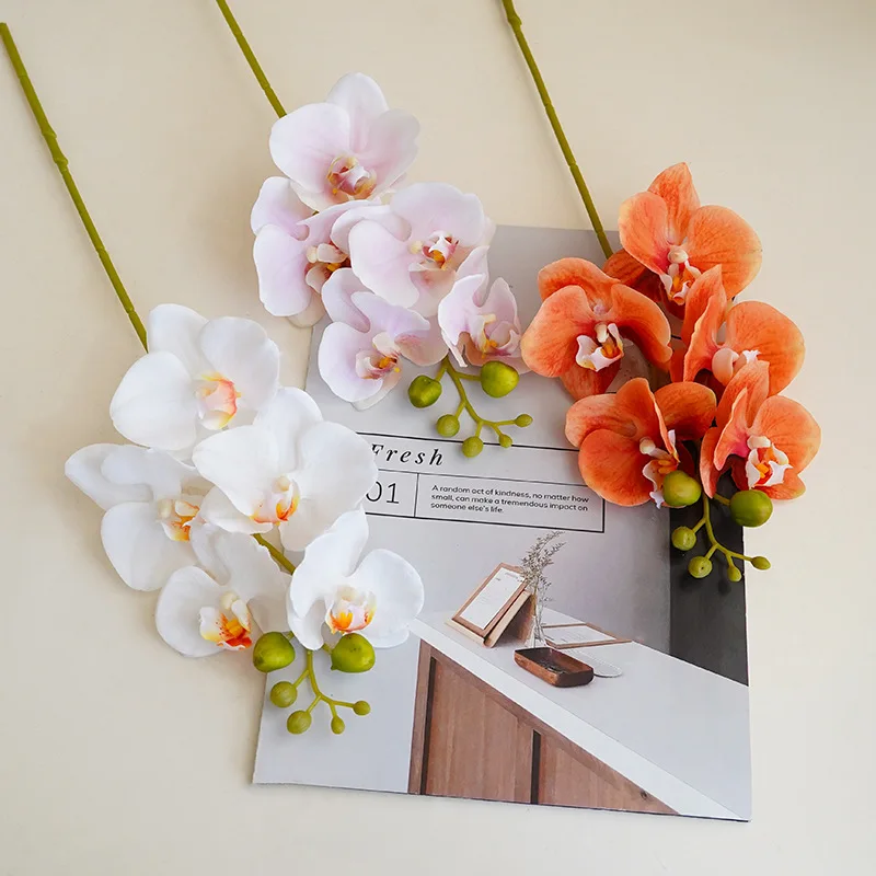Phalaenopsis realista de tallo único de 5 cabezas - Orquídea de mariposa de seda 3D para sala de estar, decoración de eventos, regalo |   Flor artificial