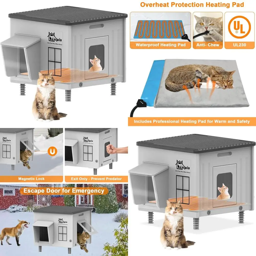 

Weatherproof Insulated Elevated Outdoor Cat Shelter for Stray Cats, 17.7x17.7x17.5