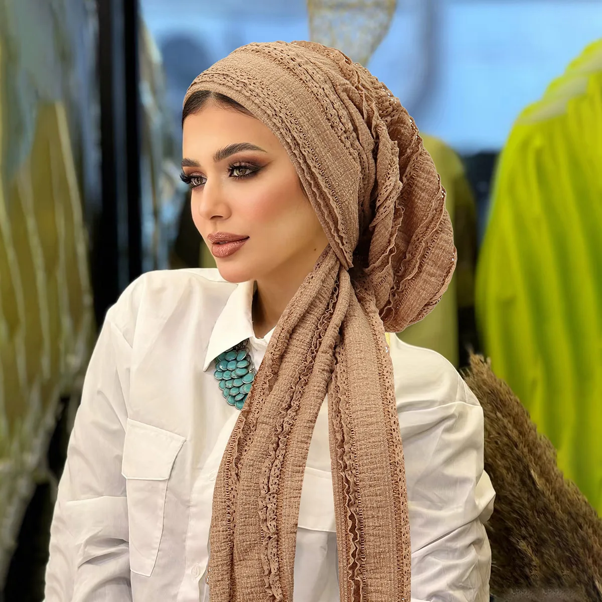 Solid Color Muslim Hijabs Turban Bonnet Long Tail Head Wraps Elastic Hijab Hats Breathable Chemo Cap For Women Girls Turbante